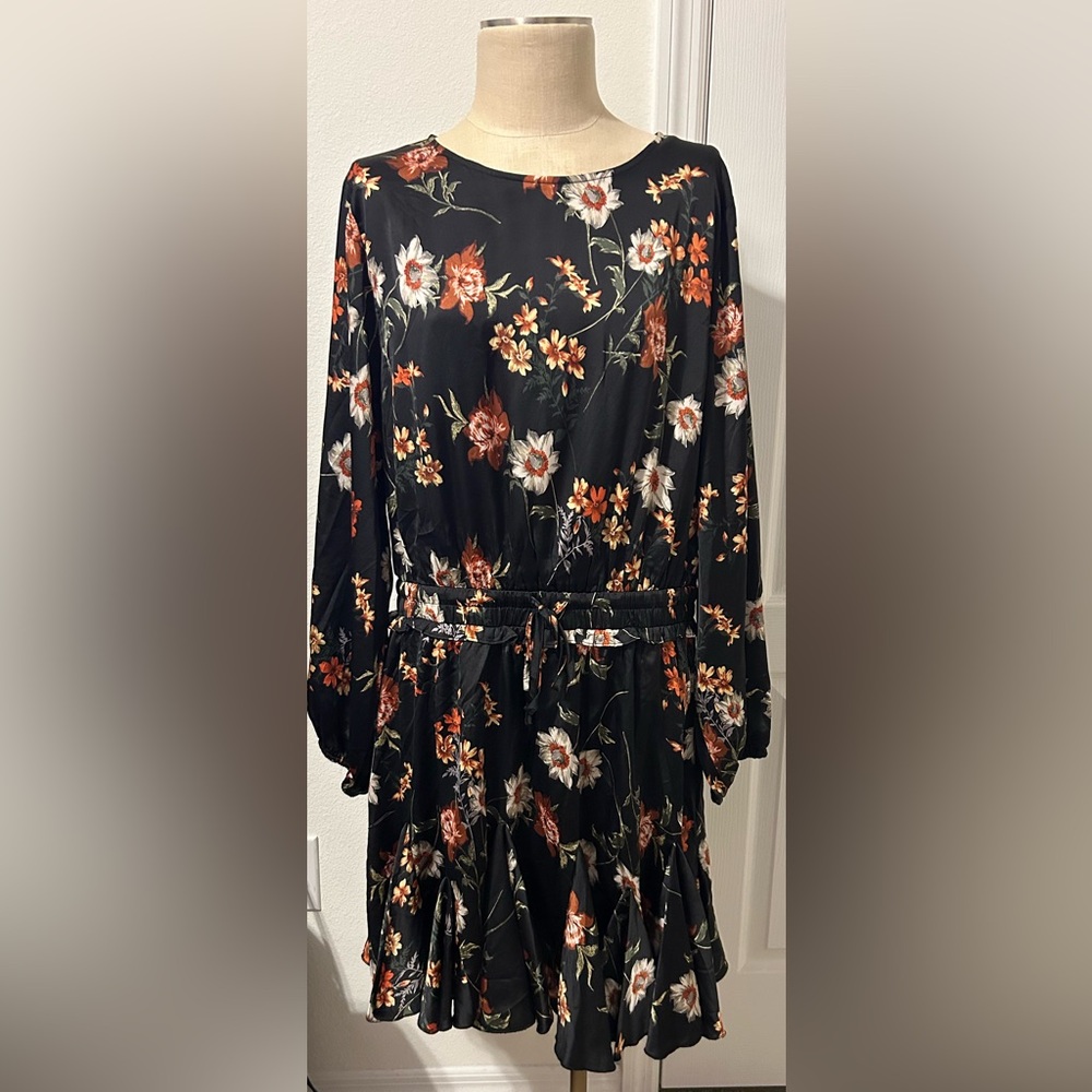 Jodifl Floral Stretch Drawstring Waist Swing Hem Dress w/Built In Shorts Size 2X